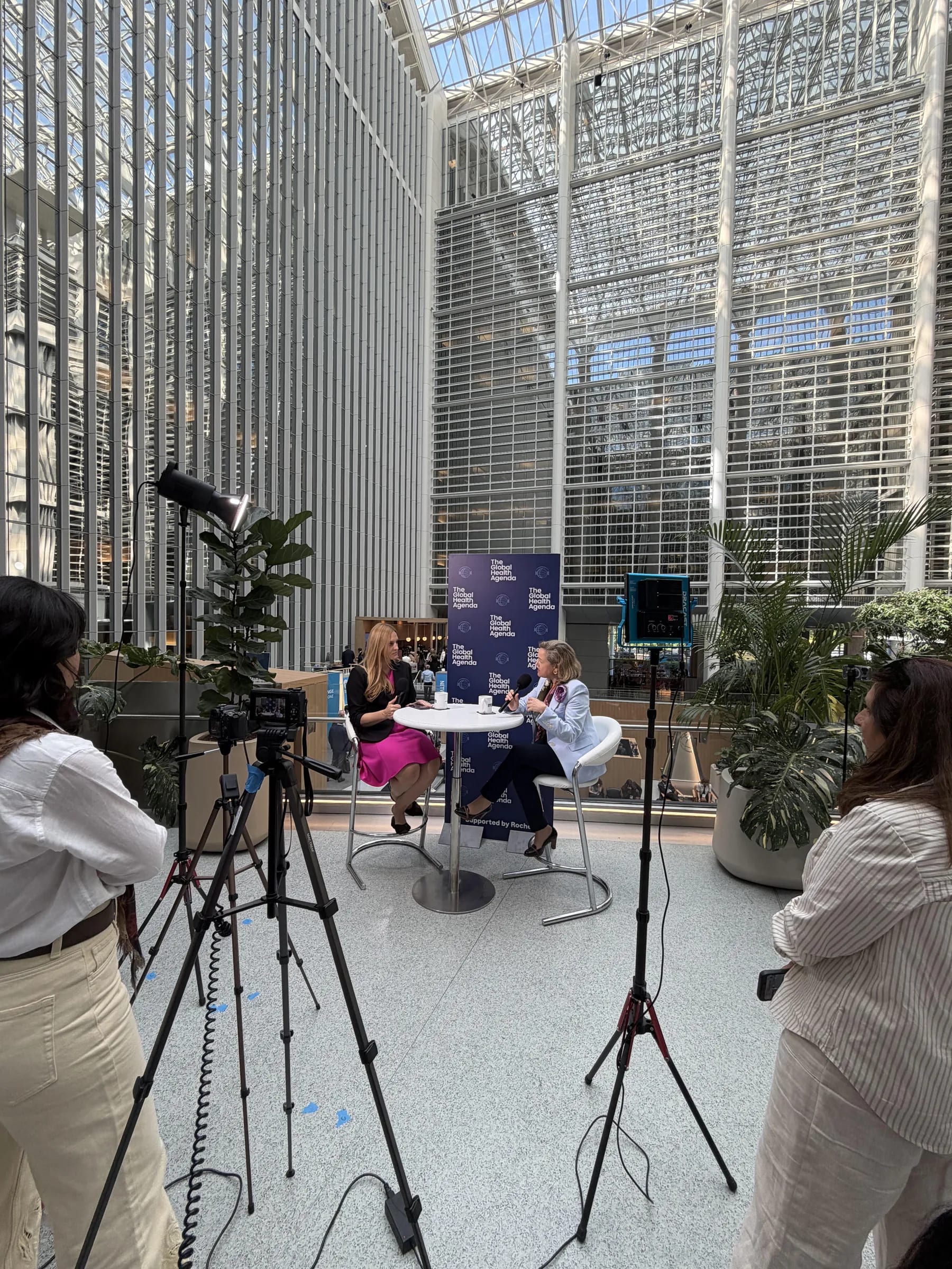 Recording with a client in the World Bank atrium