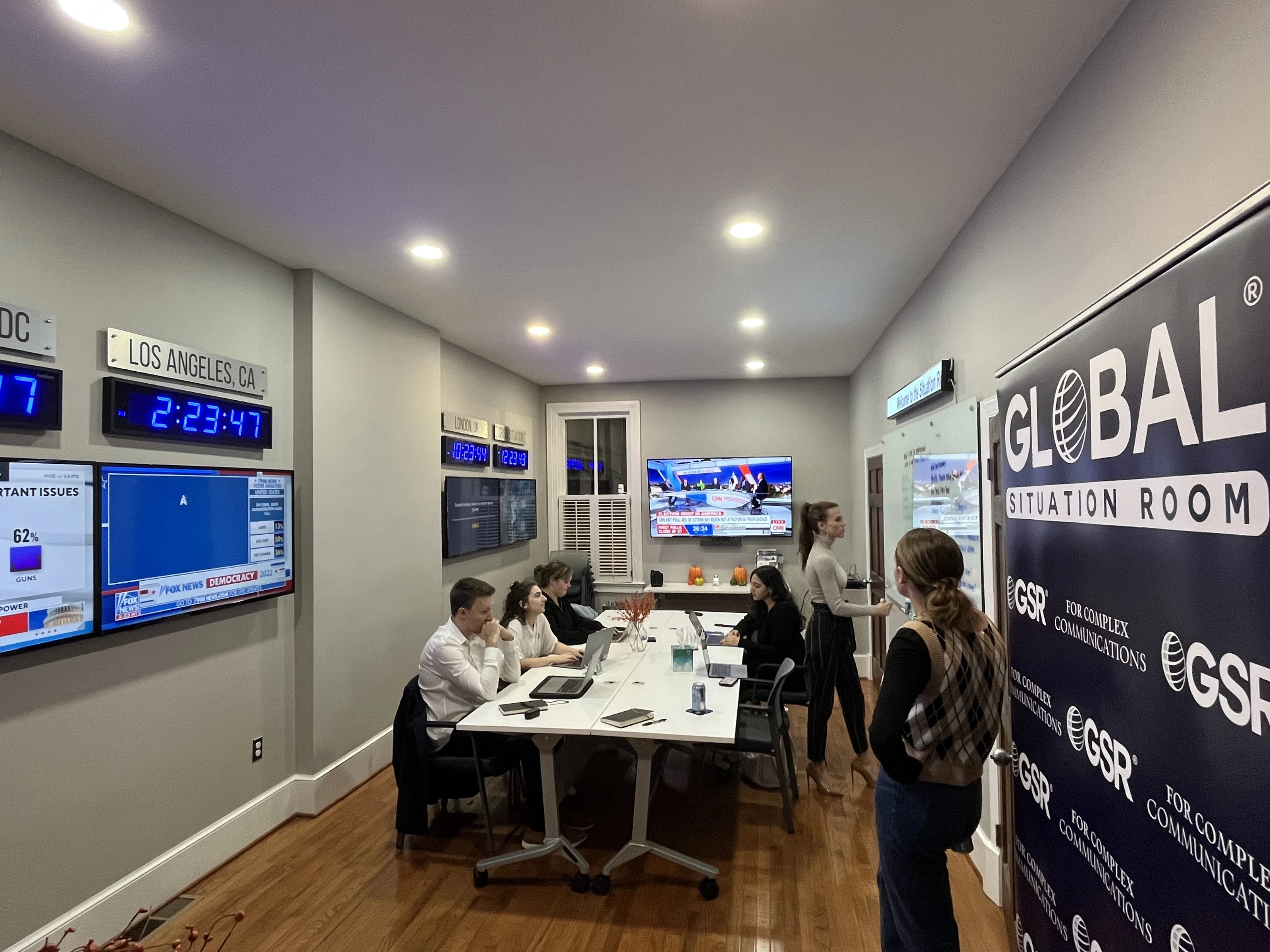 The Global Situation Room team monitoring news in the firm’s situation room